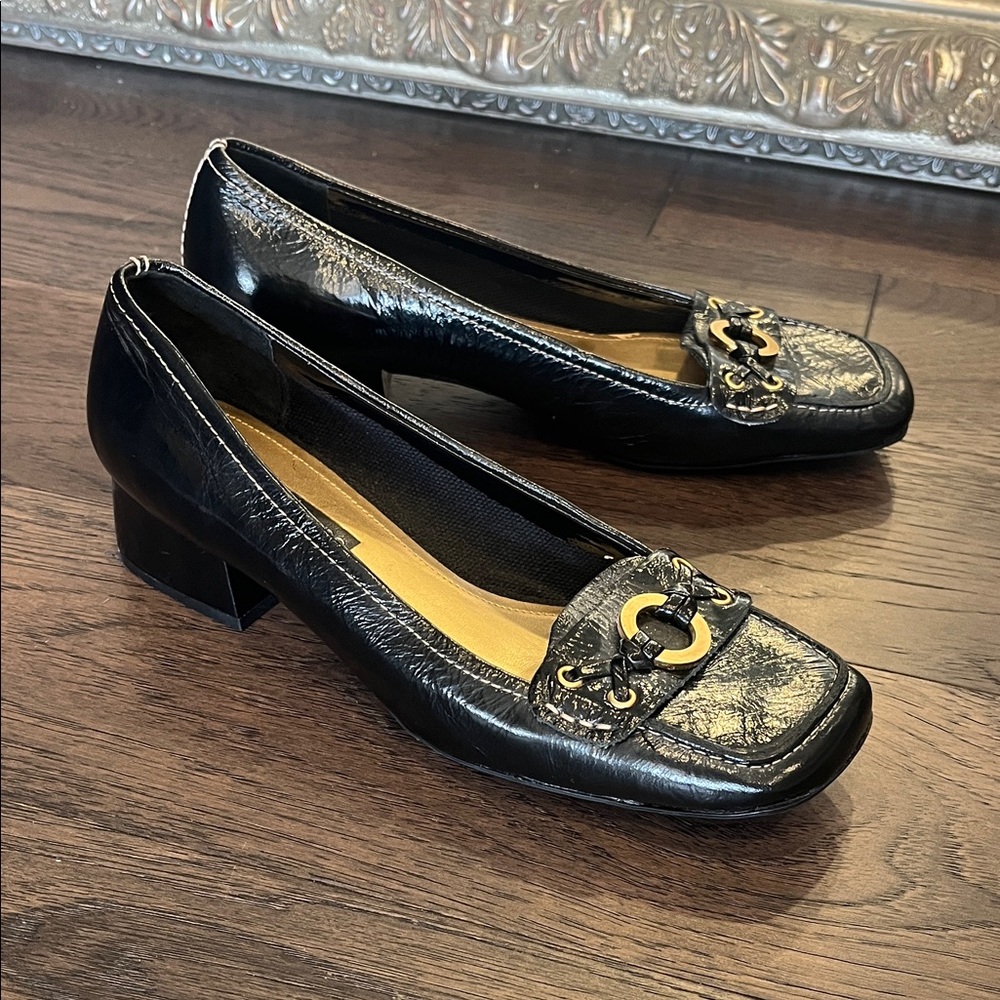 Liz Claiborne Black Flats with Gold Buckle